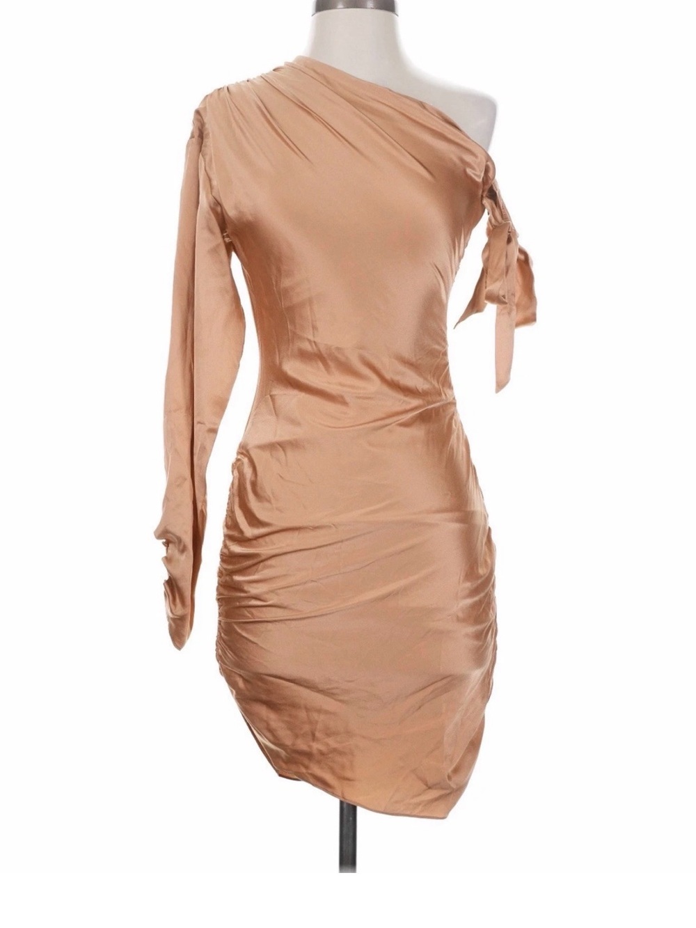cinq a sept One-Shoulder Satin Dress in Blush Gold